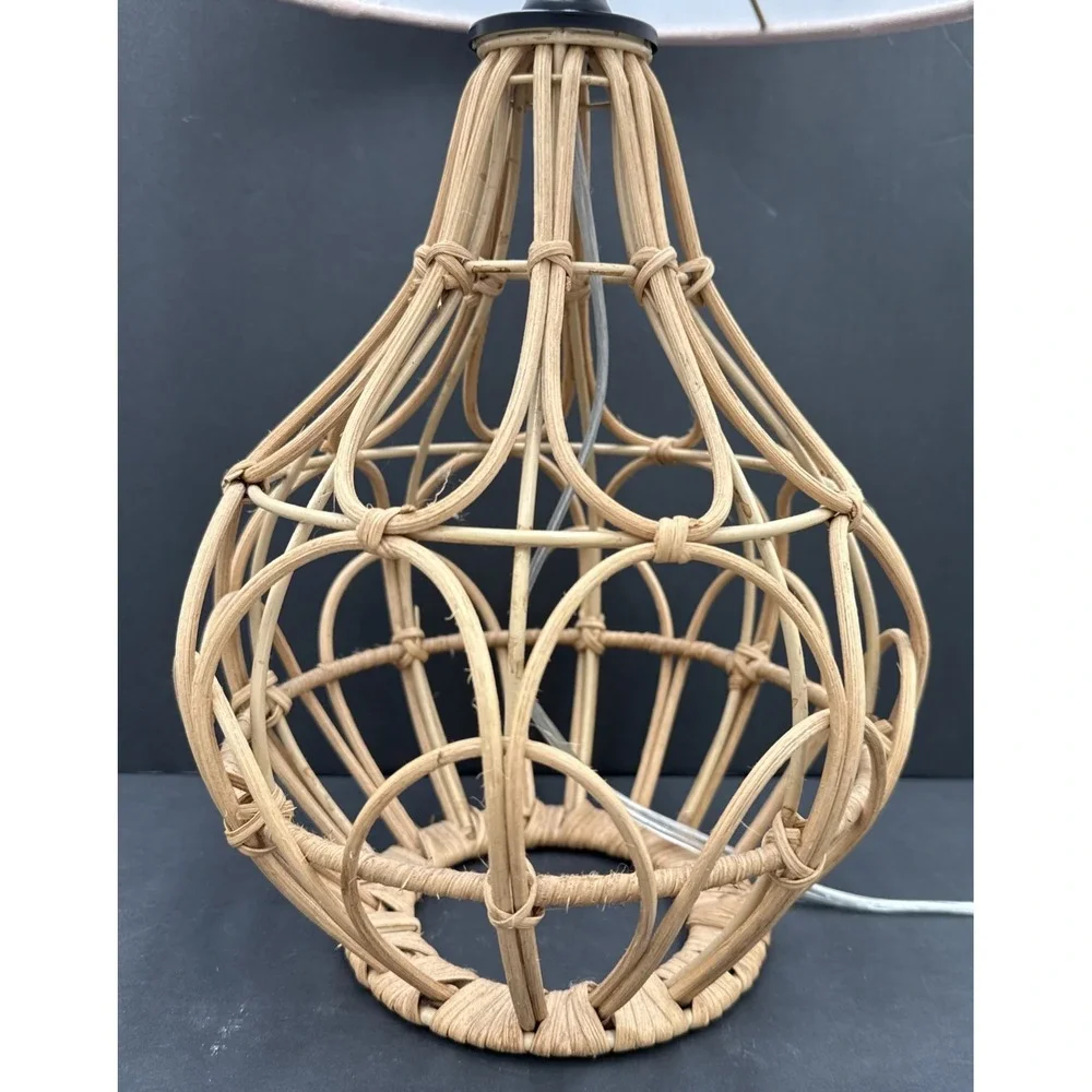 Modern Boho Woven Rattan Orb Table Lamp Coastal Basket Weave Shade